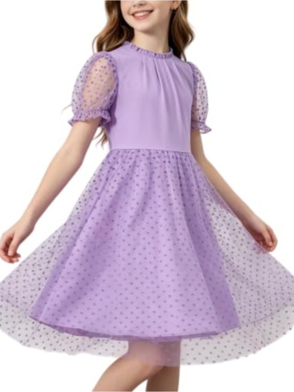 Girls Tween Puff Sleeve Mesh Dress Knee-Length